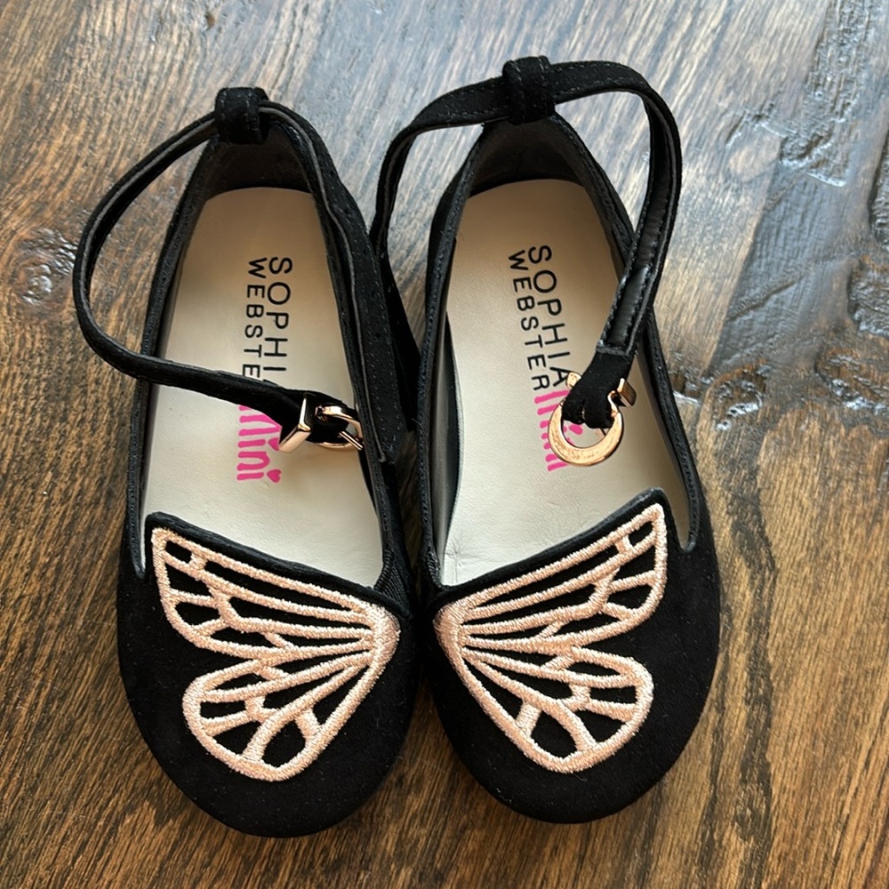 Sophia Webster Mini Bibi Butterfly Flats in Black & Rose Gold